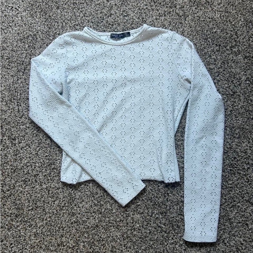 Brandy Melville White Eyelet Long Sleeve Top
